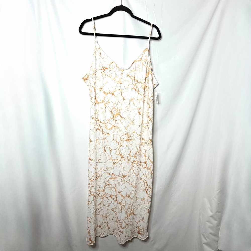 New w tags Daily Ritual Plus Satin White Gold Marble Print Maxi Slip Dress XXL